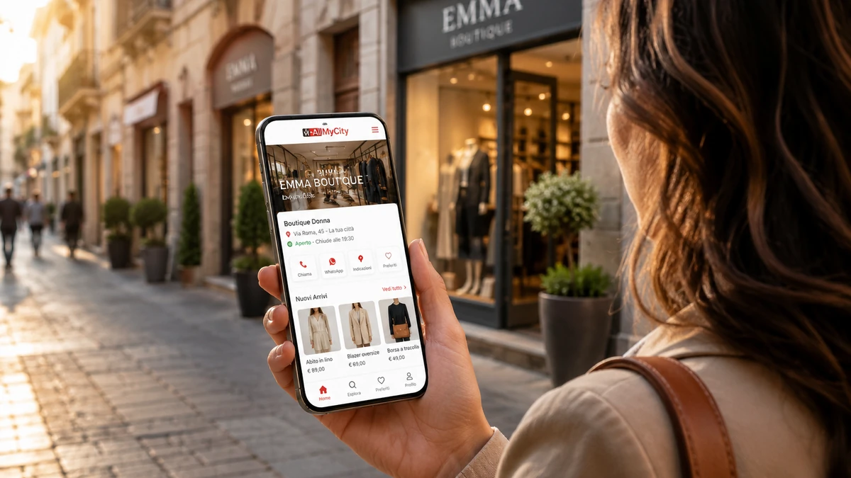Il negozio visto sullo smartphone e incontrato nella città reale