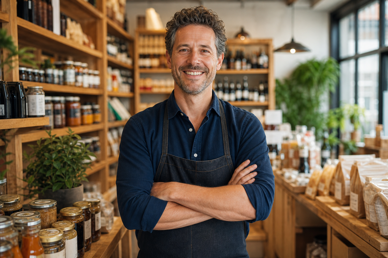 Commerciante sorridente nel proprio negozio