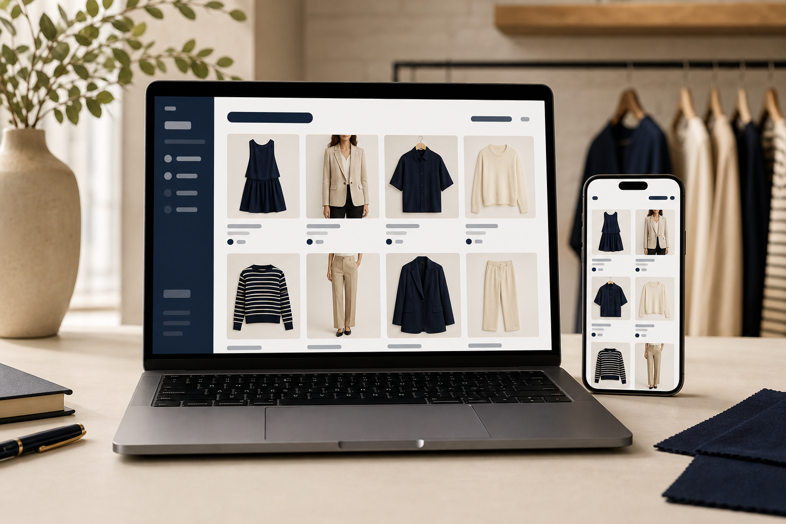 Catalogo prodotti coordinato tra computer e smartphone