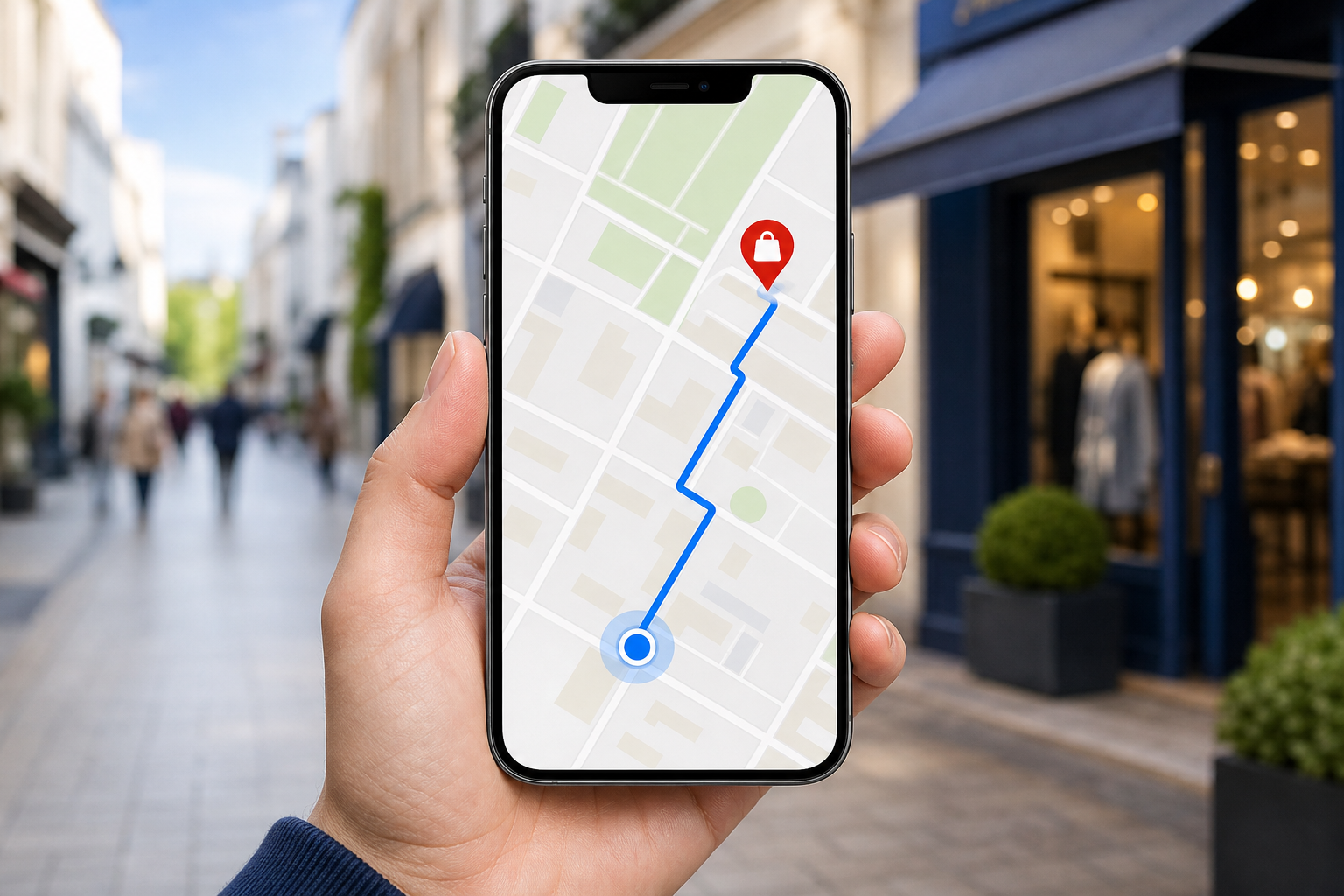 Percorso verso un negozio mostrato sullo smartphone