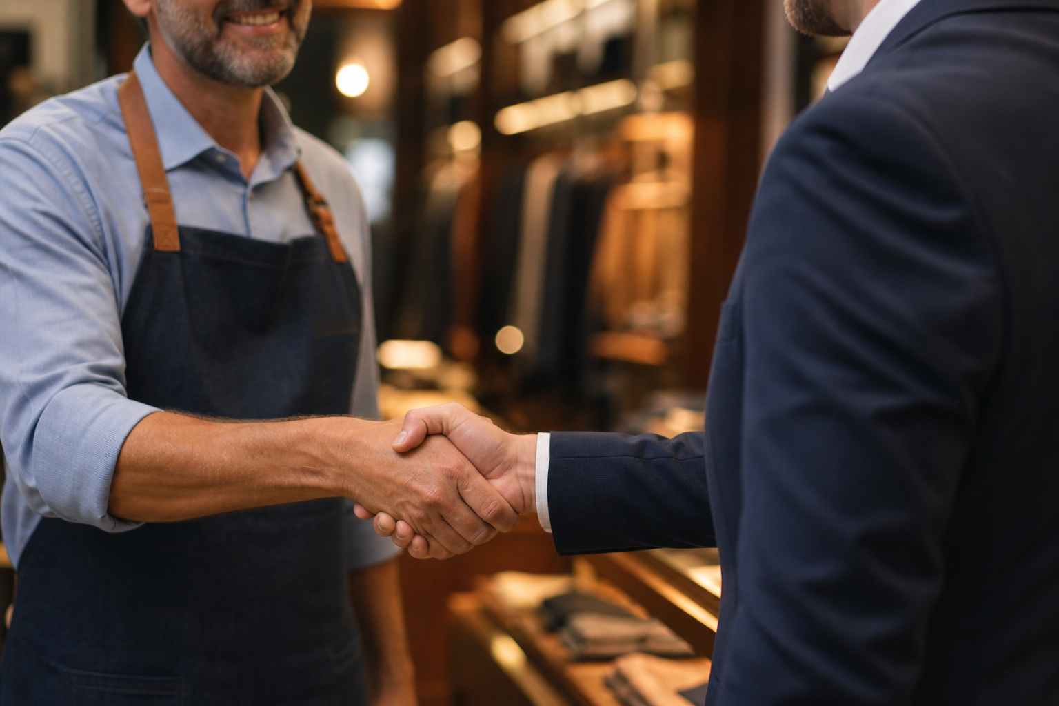 Stretta di mano professionale con un commerciante
