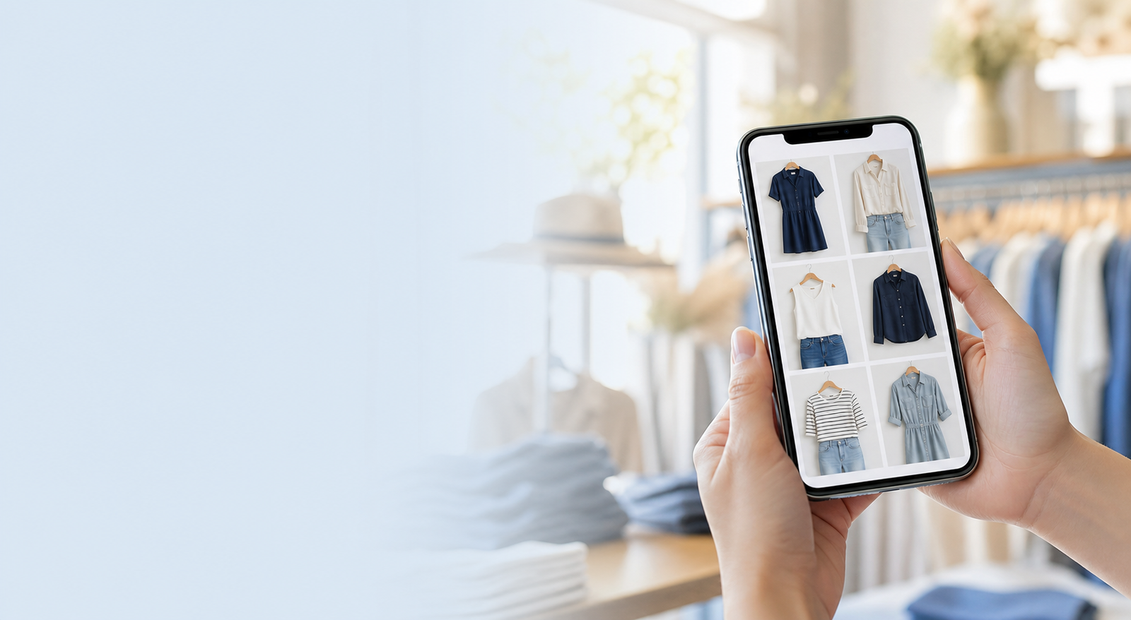 Smartphone con la pagina prodotti di un’attività locale