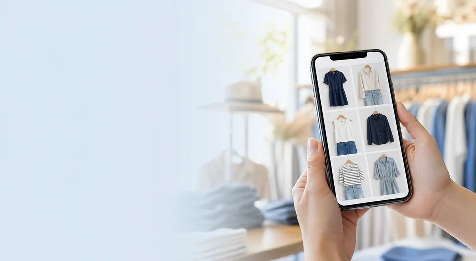 Smartphone con la pagina prodotti di un’attività locale